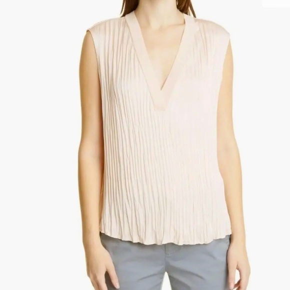 Vince Tops - VINCE. Pleated Blouse Women’s S/P Sleeveless Silk Top V neck Dusty Rose NWT $295